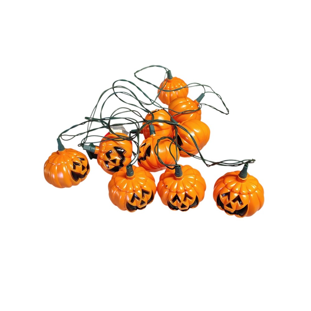 Vintage Halloween String of Lights - 10 Hard Plastic Pumpkin Blow Mold Covers